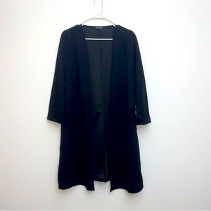 Shein Black Long Line Blazer Drape Front Duster EUC Size L